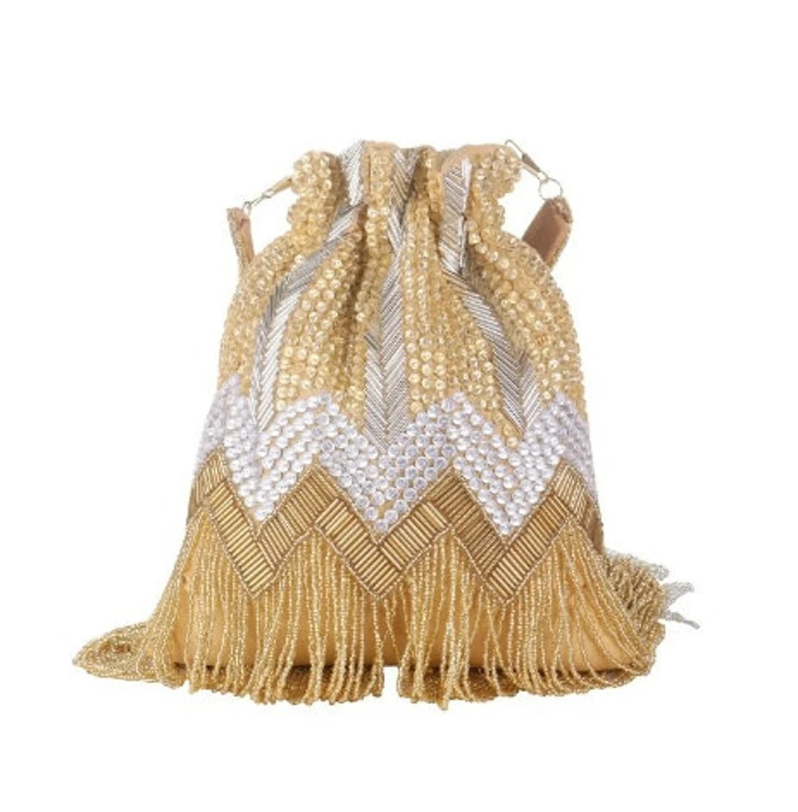 Golden Bridal Potli bag Designer Heavy Beaded Embroidered Handmade Purse image 4