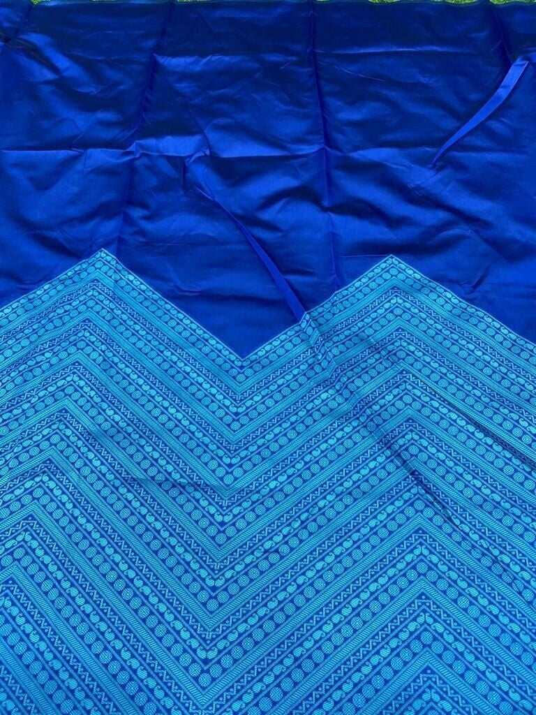 Blue Soft Lichi Silk Saree Heavy Sari image 4