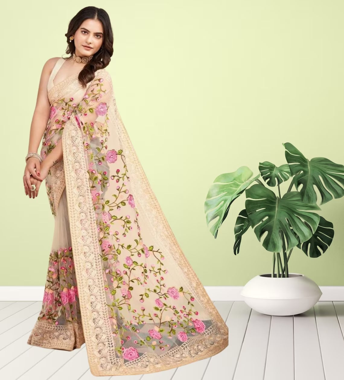 Soft Net Chikankari Embroidery Design Saree With Blouse image 4