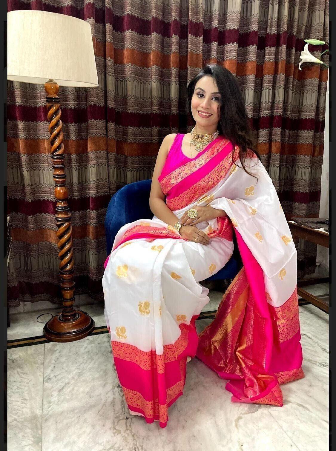 Soft Lichi Silk With Jacquard Weaving Work Saree With Blouse image 4