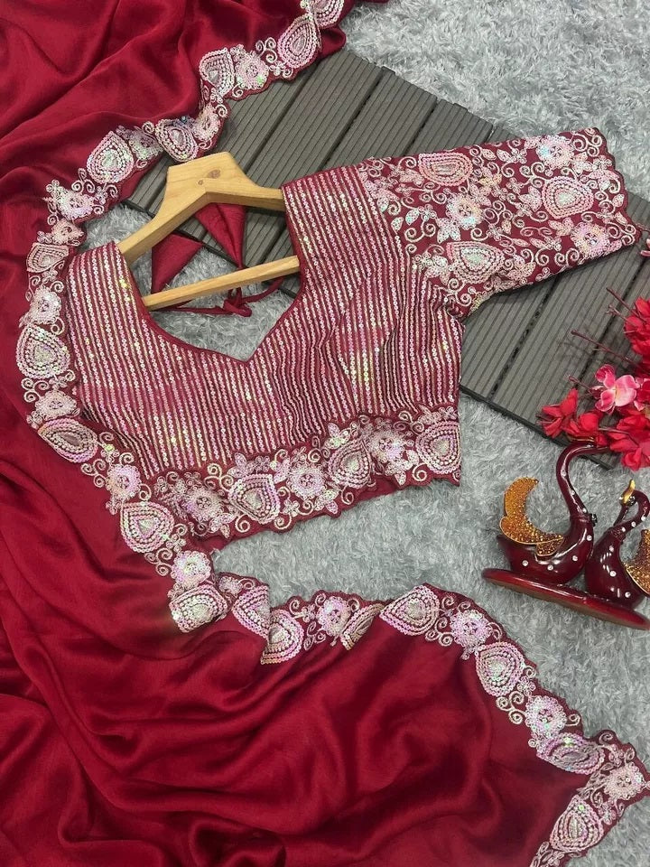 Pure Soft Black Rangoli Silk Classic Wedding Saree & Blouse image 4