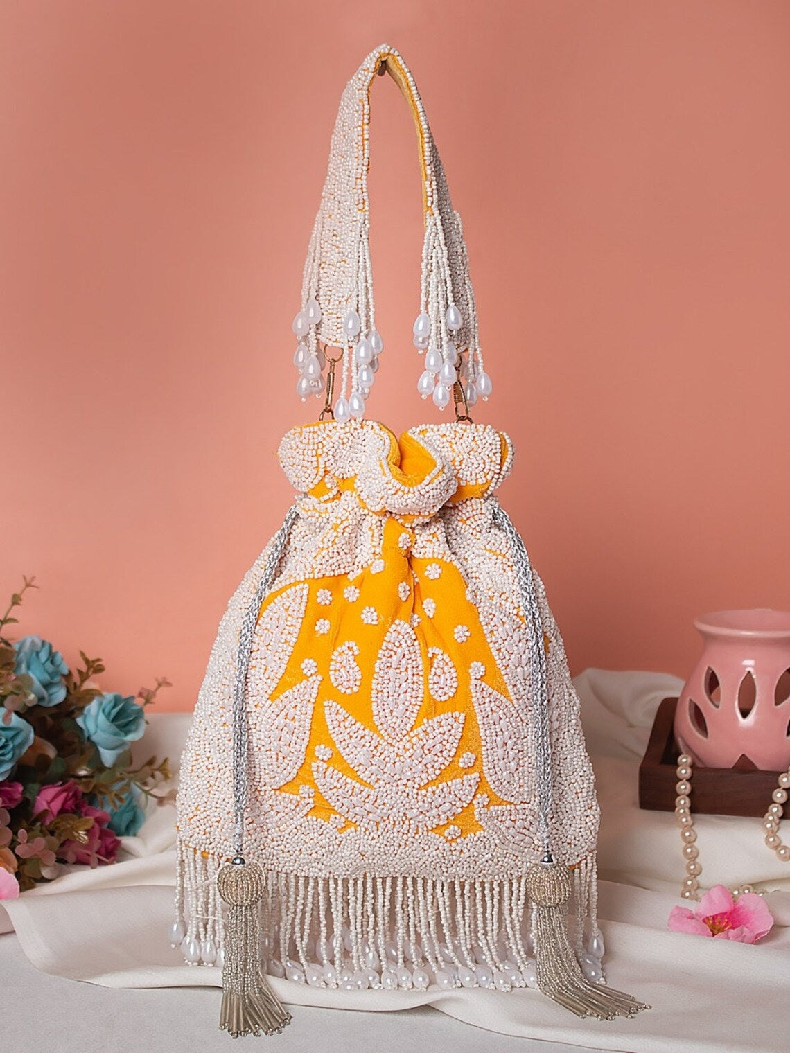 Designer pearl embroidered Potli bags image 4