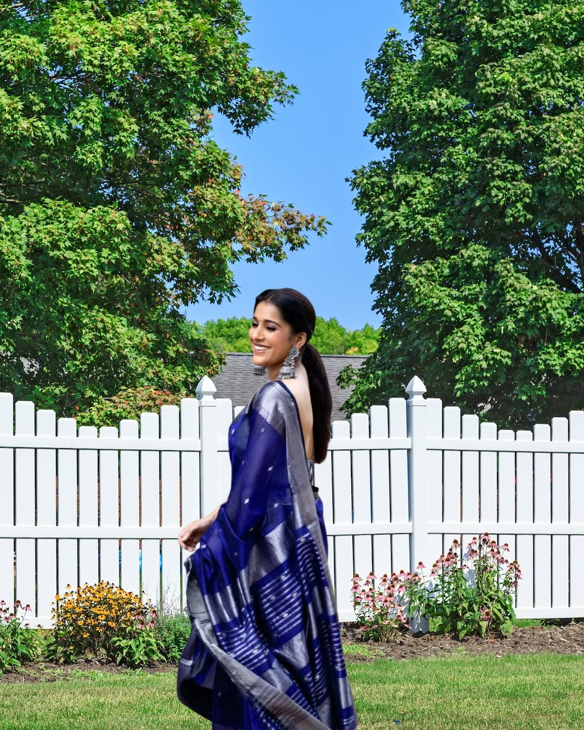 Royal Blue Soft Lichi Silk & Jacquard Saree With Blouse image 4