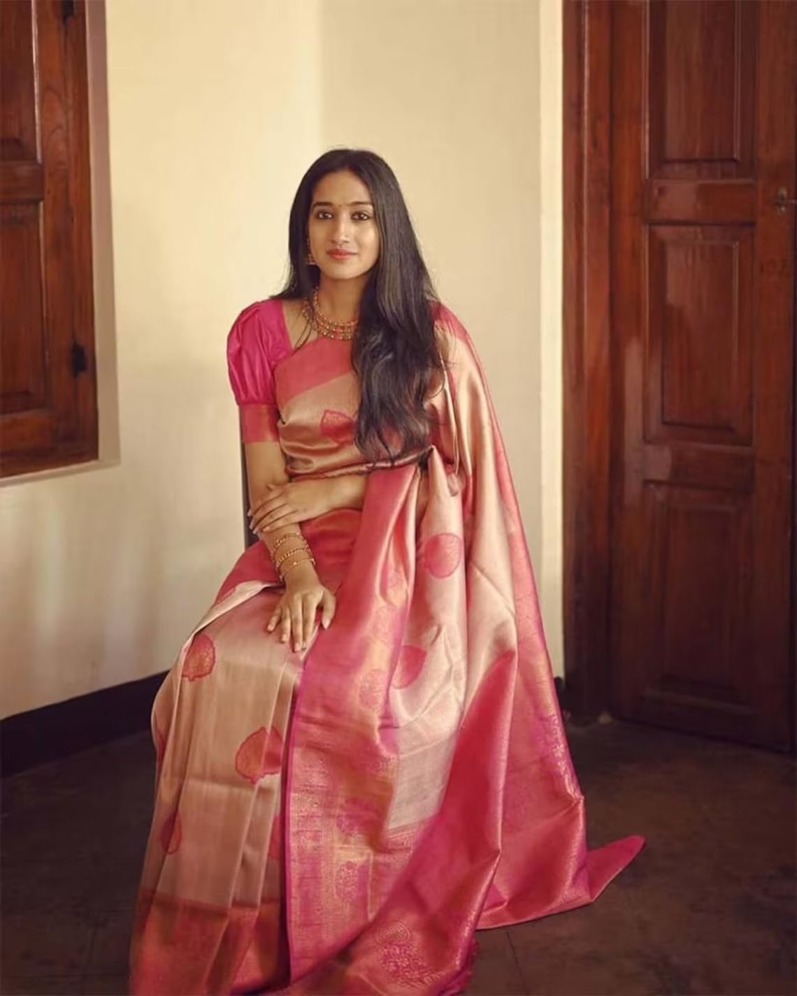 Wedding Wear Bollywood Ethnic Fancy Soft Lichi Silk Saree With Blouse image 4