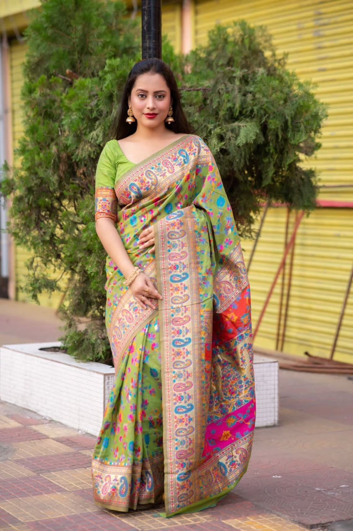 Soft Lichi Silk Multicolor Saree With Blouse image 4