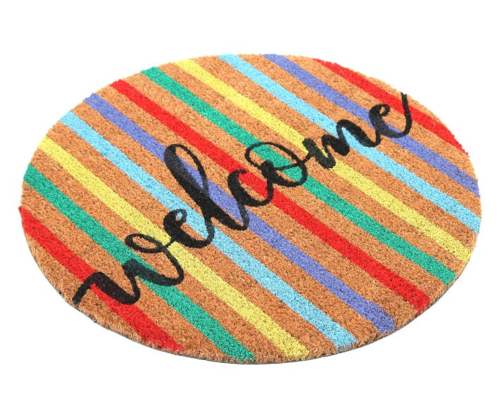 Colorful Welcome Printed Round Shaped Natural Coir Entrance Door Mat MR-1 image 4