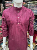 Wine Banglori Silk Embroidery sequence work Men's Kurta image 4