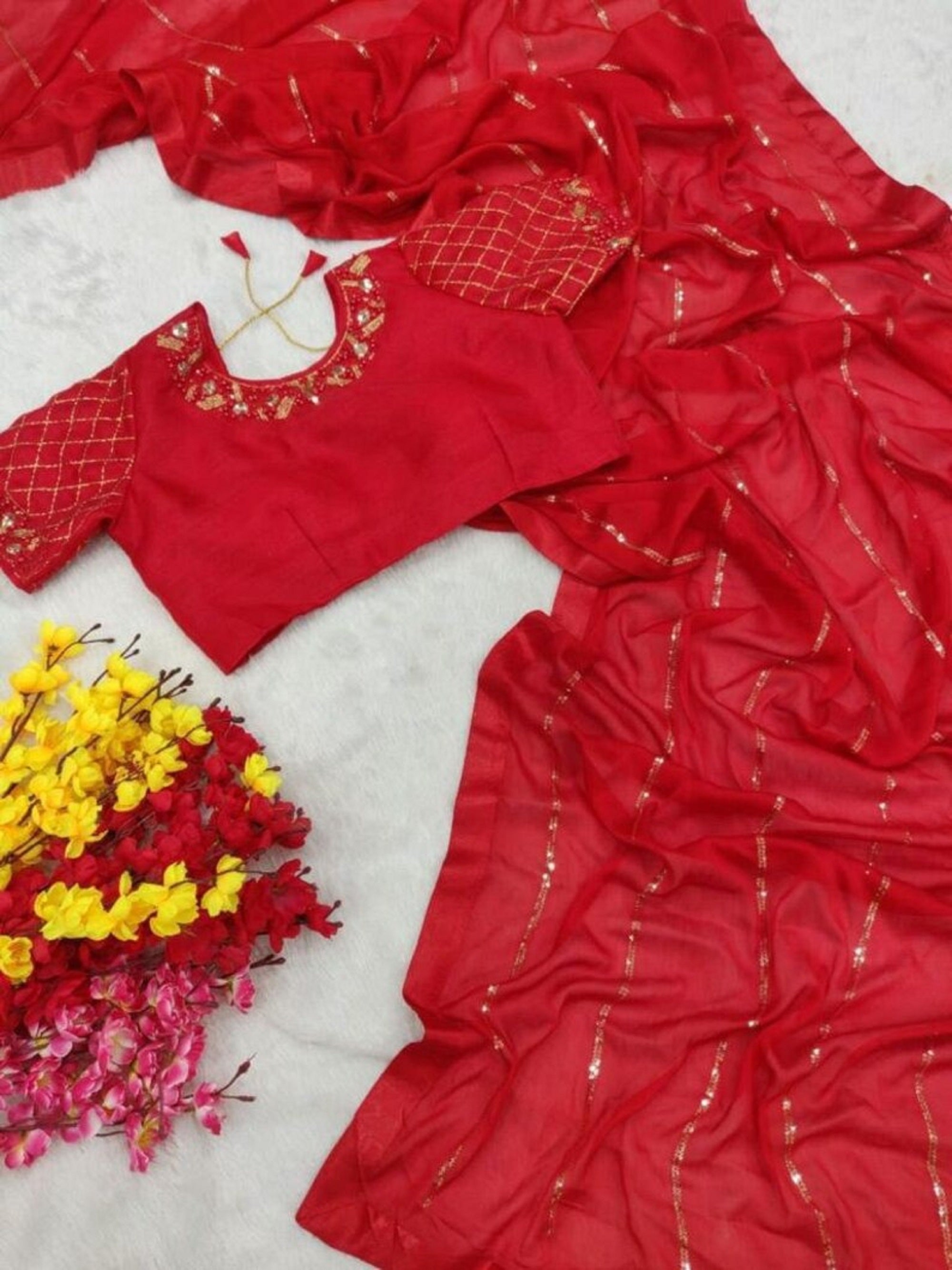 Women's Heavy Rangoli Silk saree with Embroidery Thread Work On Blouse Piece image 4