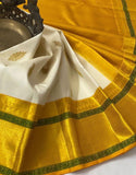 Yellow and White Soft Lichi Silk Saree image 4