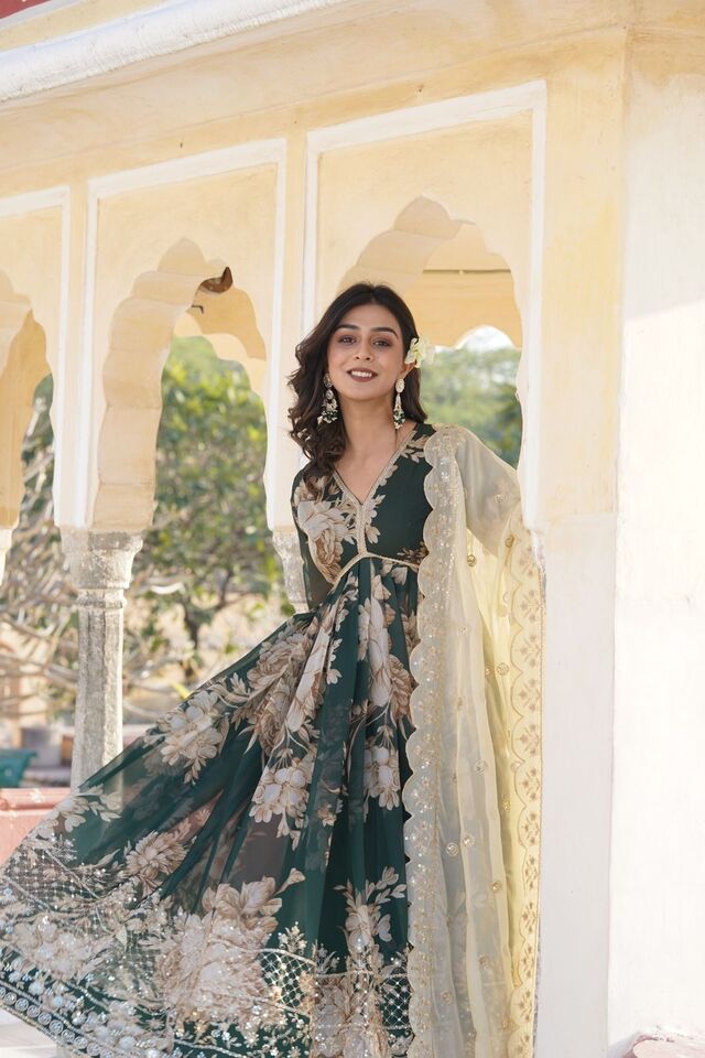 Russian Silk Embroidery Zari Sequence Work Dress With Dupatta image 4
