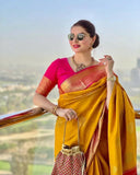 Yellow Soft Lichi Silk Jacquard Work  Saree image 3