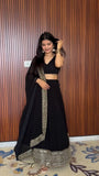 Black American Silk Lehenga Blouse & Dupatta For Women's image 4