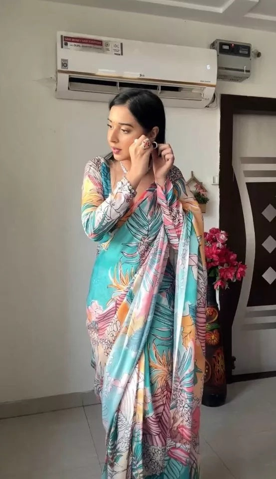 Pure Soft Georgette Wedding Ready To Wear Saree & Blouse image 4