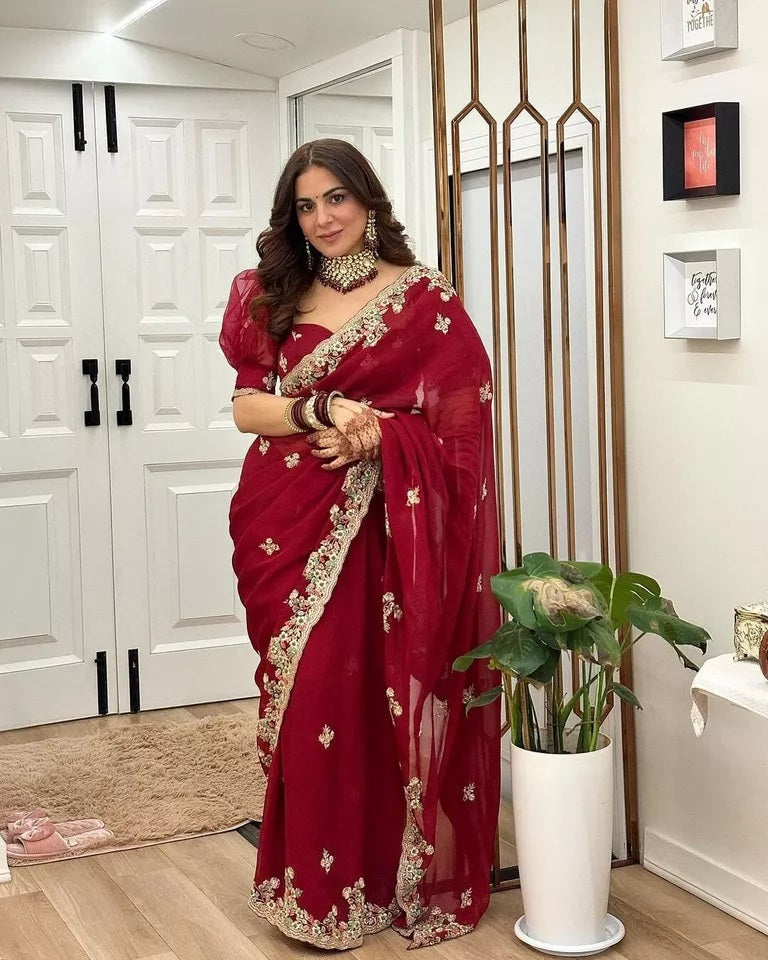 Heavy Georgette Saree,Indian Party Wear Sari Blouse image 4