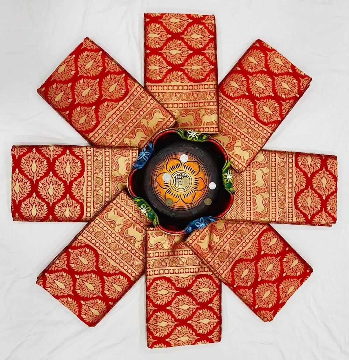 Red Soft Lichi Silk Jacquard Work Saree image 4