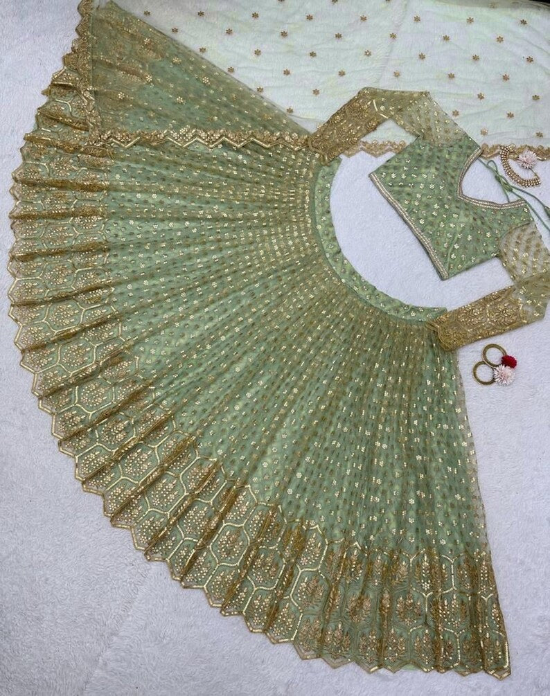 Green Sequence Work Lehenga Wedding Wear image 4