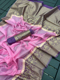Indian Beautiful Linen With Contrast Border Saree image 4