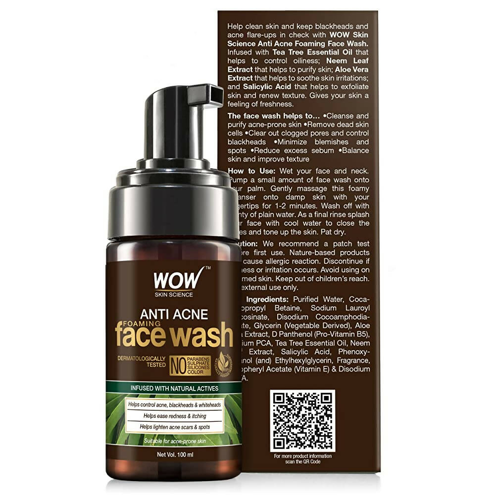 Wow Skin Science Anti Acne Foaming Face Wash - 100 ml image 3