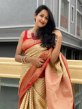 Soft Lichi Silk Jacquard Weaving With Gold Zari Weaving Work Saree image 5
