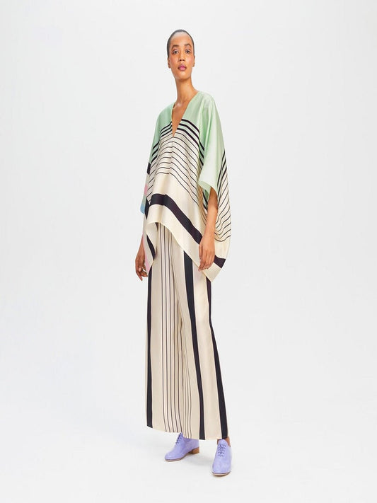 V-Neck Style Stripped Printed Satin Silk Co-ord Sets Kaftan + Pant For Women J5637 image 1