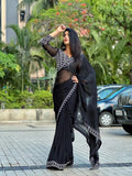 Black Georgette Embroidery Work Saree image 5