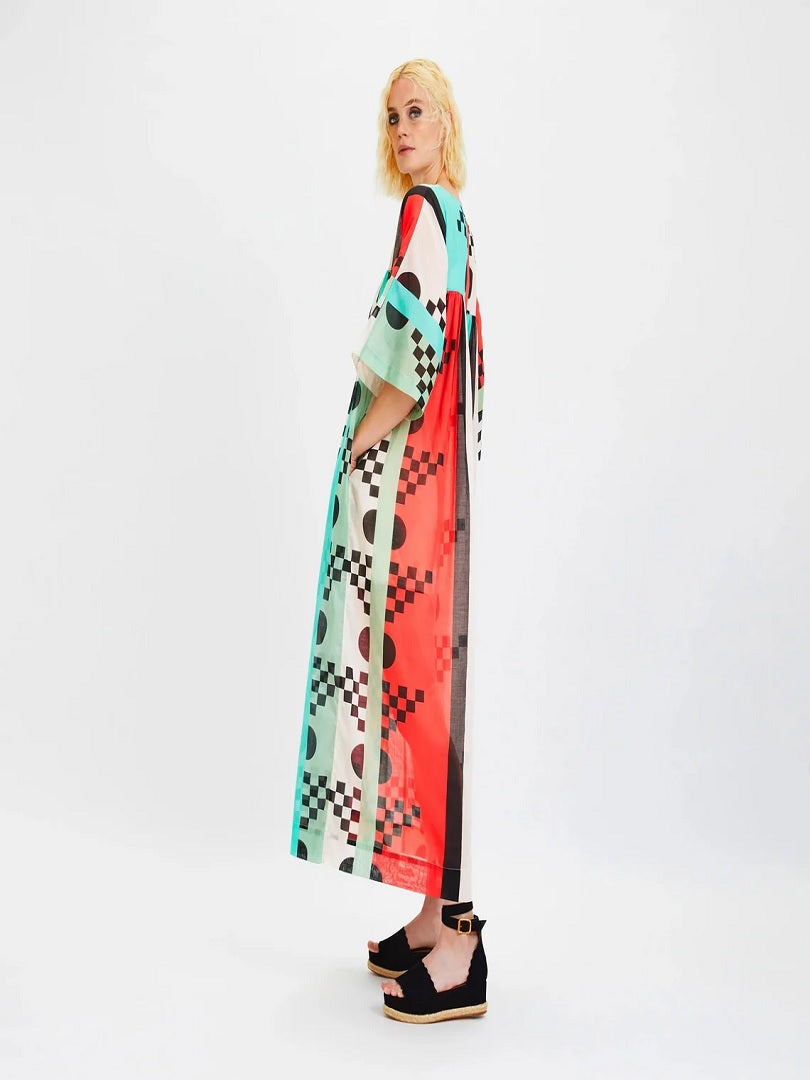 Geometric Multi Color Printed Casual Wear Poly Rayon Cotton Long Maxi Dress J5759 image 5