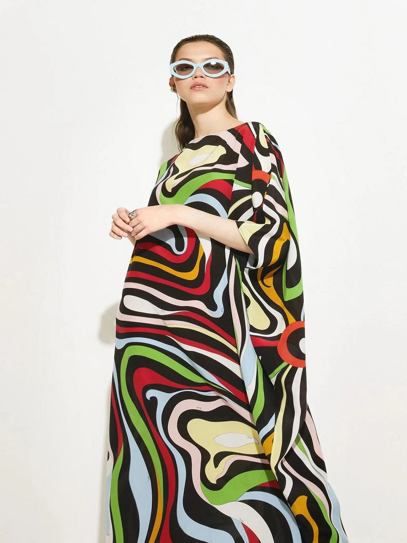 Casual Wear Silk Crepe Abstract Printed Free Size Kaftan J5699 image 5