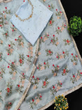 Sky Blue Color Khadi Organza With Floral And Sequence Work Saree image 5
