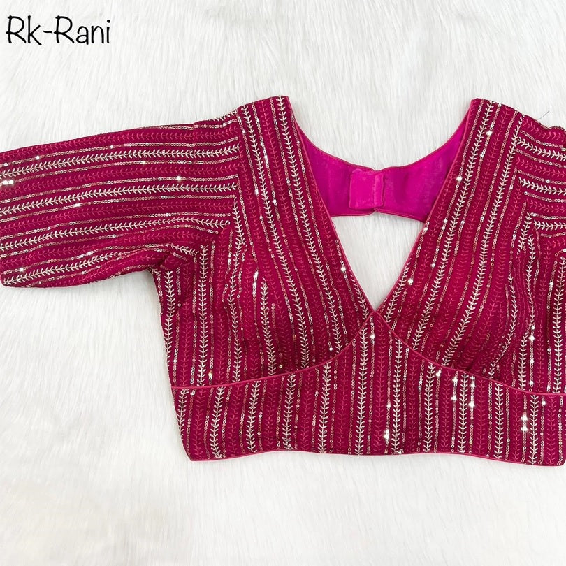 Faux Georgette With Zari Sequence Work Ready made Blouse 14-RK1 image 6