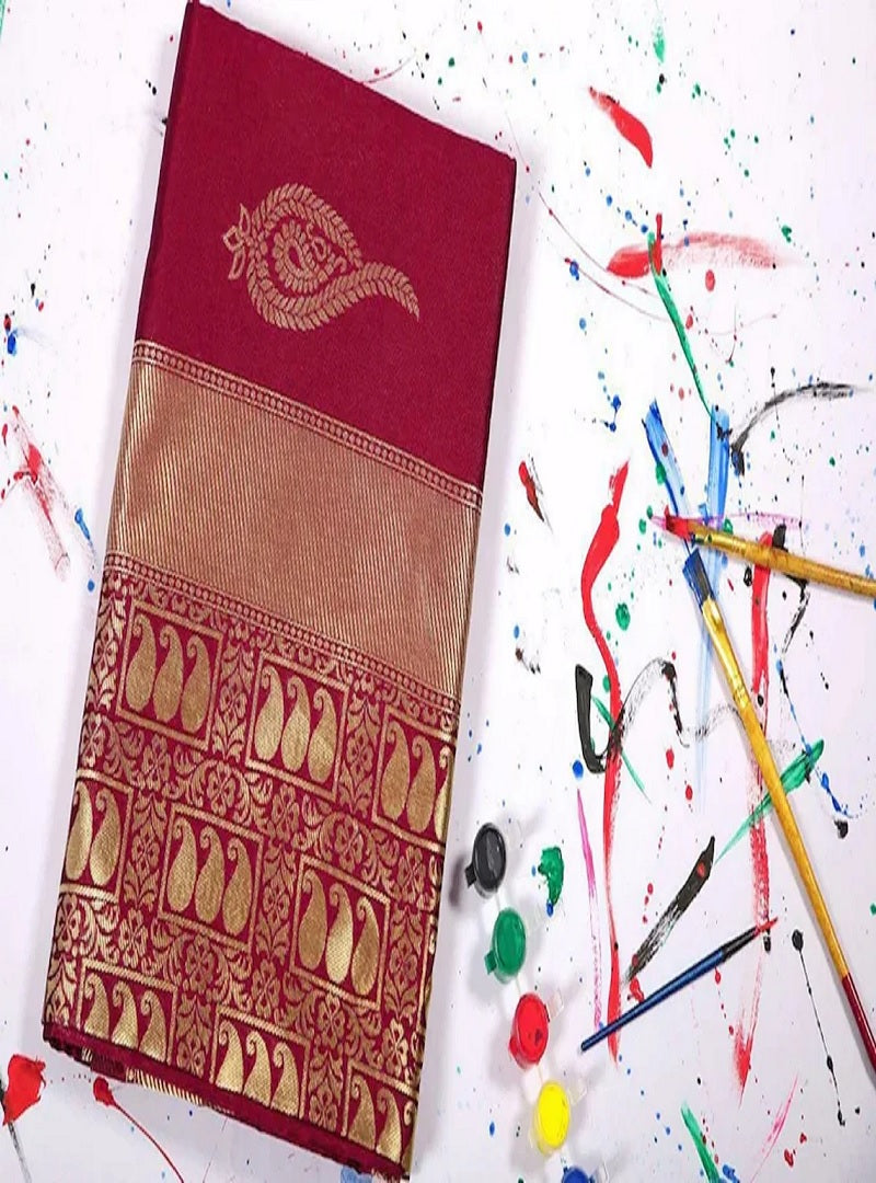 Kanchipuram Silk Saree Jacquard Border Sari Unstitched Blouse image 4