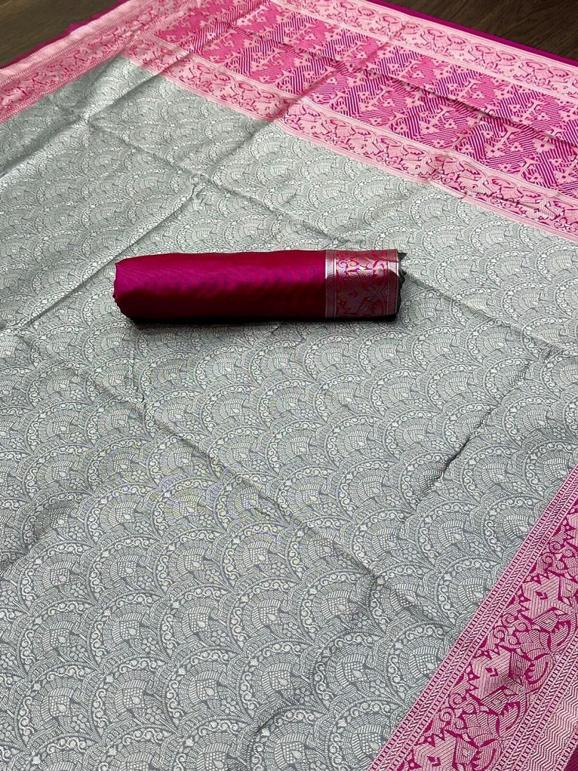 Soft Lichi Silk Jacquard Weaving Work With Gold Zari Weaving Saree image 3