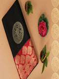 Black and Red Soft Lichi Silk Saree image 3