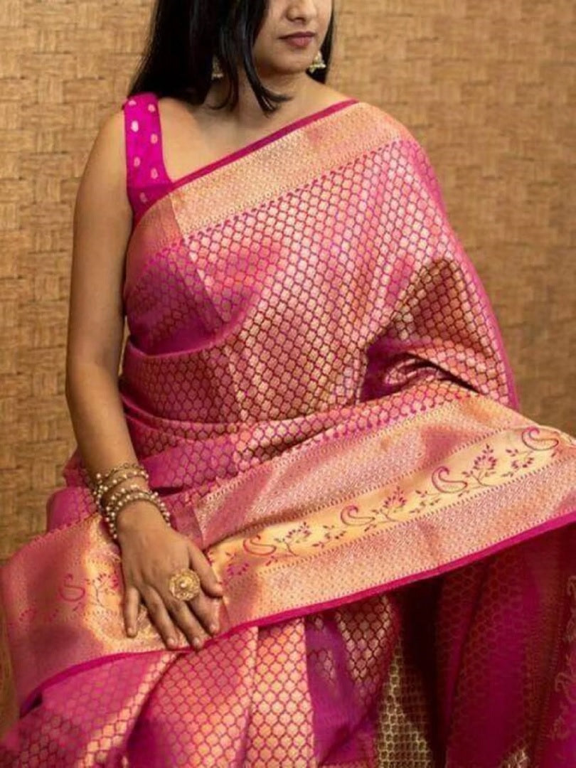 Pink Color Lichi Silk Saree with Unstitched Blouse image 5