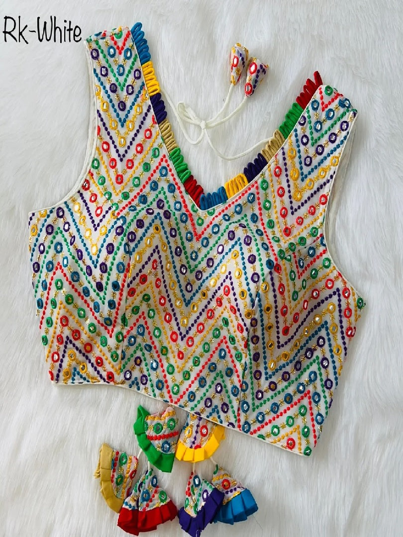 Faux Georgette Multi Color Work V Neck Full Stitched Blouse image 5