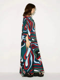 Women's Silk Crepe Kaftan Long Printed Caftan Dress J5721 image 5