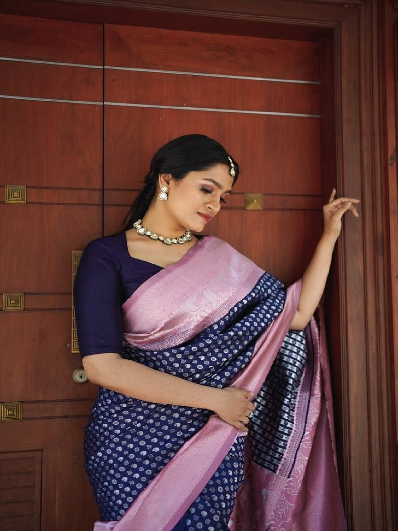 Navy Blue Color Soft Banarasi Silk Saree image 5
