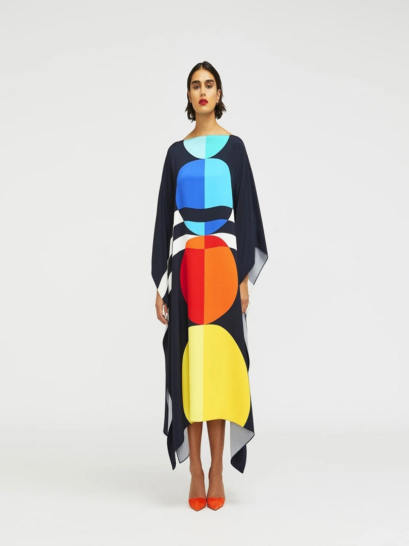 Free Size Printed Silk Crepe Women Kaftan J5607 image 5