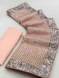 Peach Georgette Embroidery Sequence Saree image 8