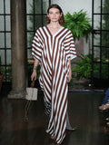 Stripes Soft Satin Silk Kaftan Dress J5624 image 5