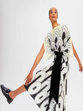 Geometric Boat Neck Style Silk Crepe Printed Kaftan J5633 image 5