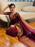 Wine Soft Lichi Silk Jacquard Border Saree KP image 5