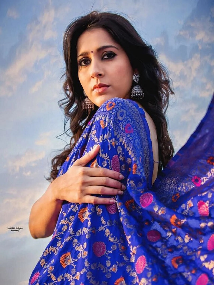 Women Lichi Silk Saree With Unstitched Blouse Wedding Wear Banarasi Sari VV image 4