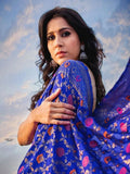 Women Lichi Silk Saree With Unstitched Blouse Wedding Wear Banarasi Sari VV image 4