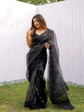 Organza Silk With Heavy Embroidery Work Saree image 5