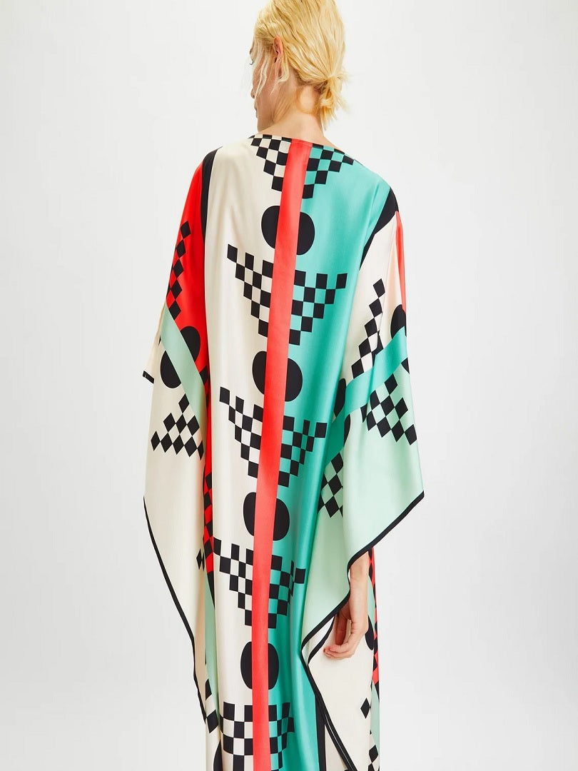 Geometric Printed Style Satin Silk Kaftan J5650 image 5