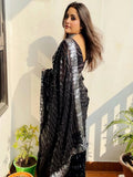 Black Georgette With Sequence Lace Work Saree image 3