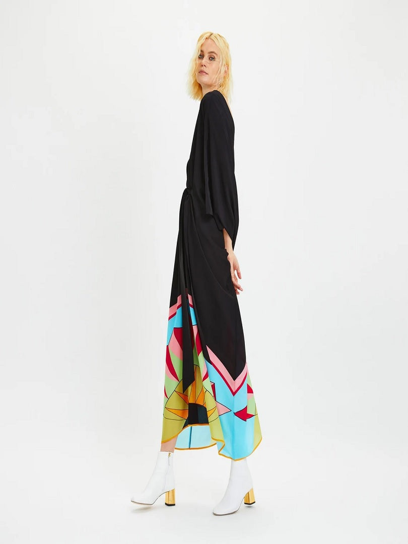 V-Neck Belt Style Black Chelsea Georgette Kaftan J5652 image 5
