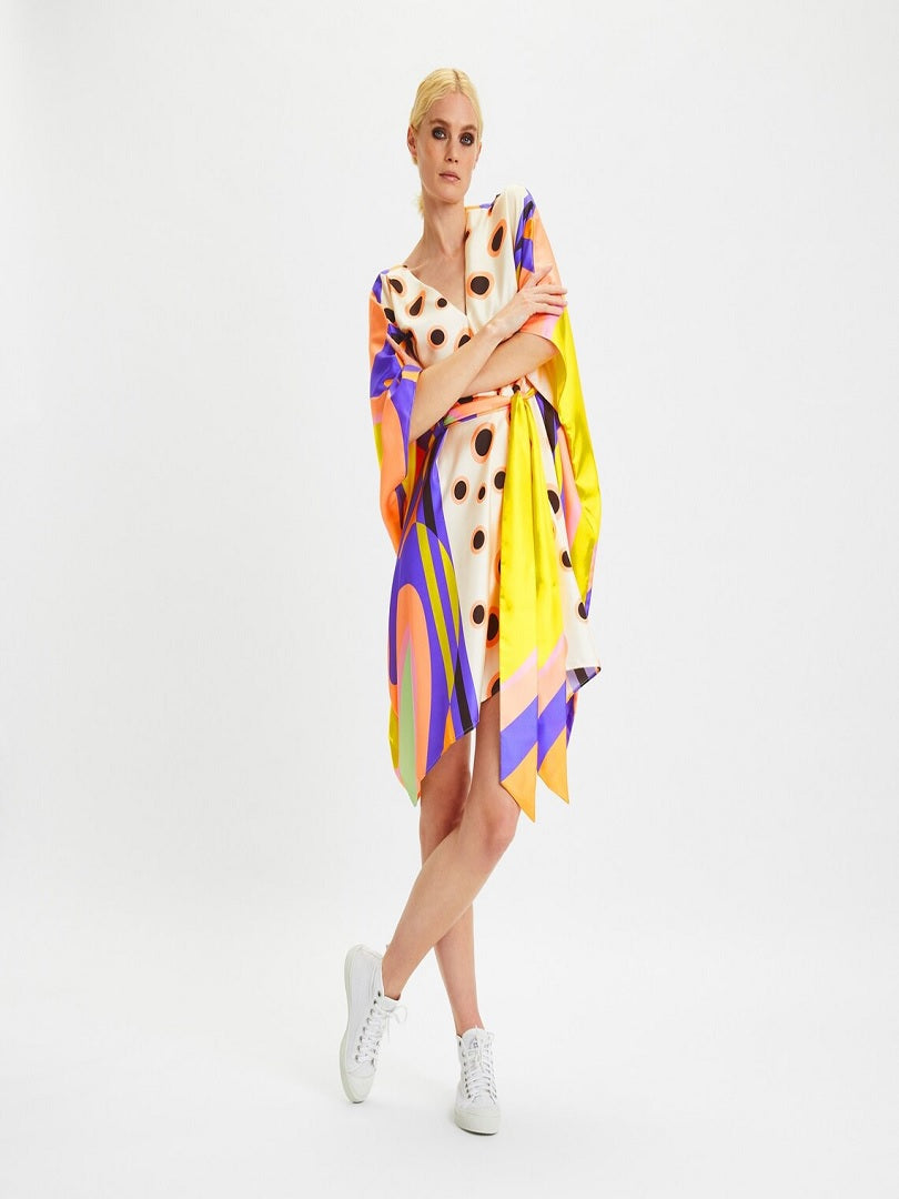 Butterfly Belted V-Neck Style Kaftan, Satin Silk Short Caftan J5654 image 5