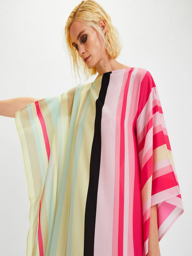 Silk Crepe Stripe Printed Kaftan Top J5688 image 5