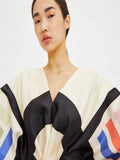 Home Wear Belt Style Printed Soft Satin Silk Short Kaftan J5696 image 6